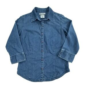 Columbia Sportswear Company Womens Denim Shirt Button Up 3/4 Sleeve Size S 336